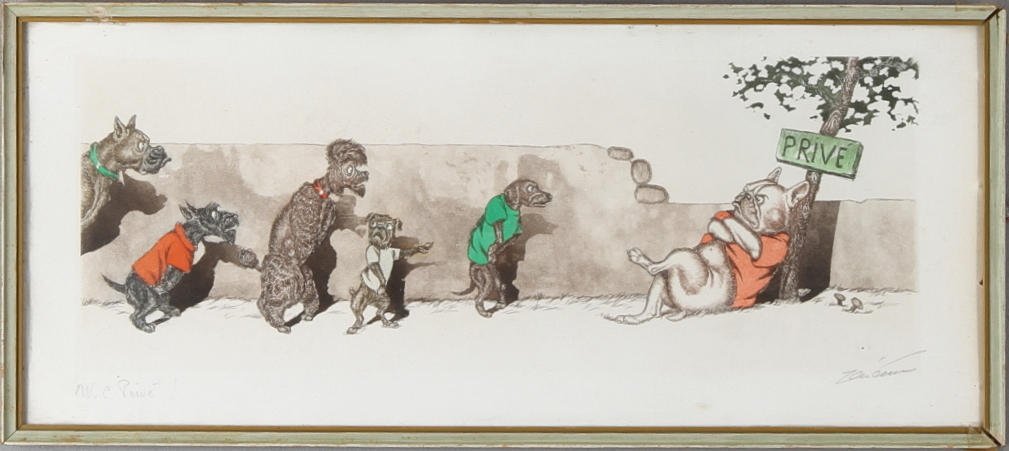 BORIS O'KLEIN. "W.C Privé!", kolorerad etsning, signerad.