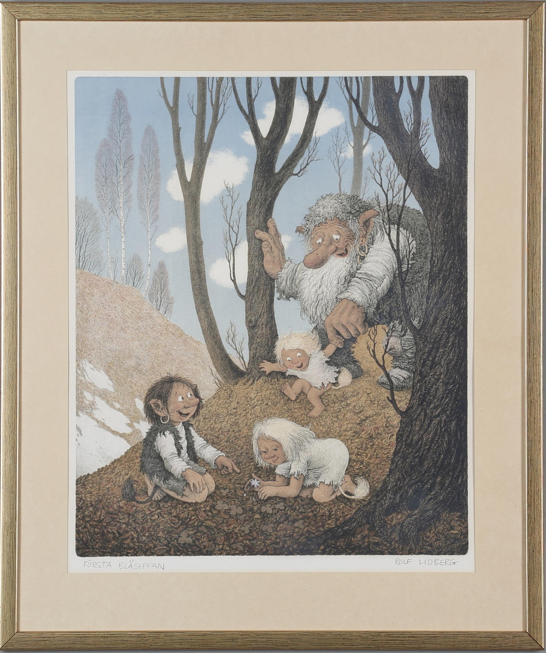 ROLF LIDBERG. "Första blåsippan", litografi, signerad.