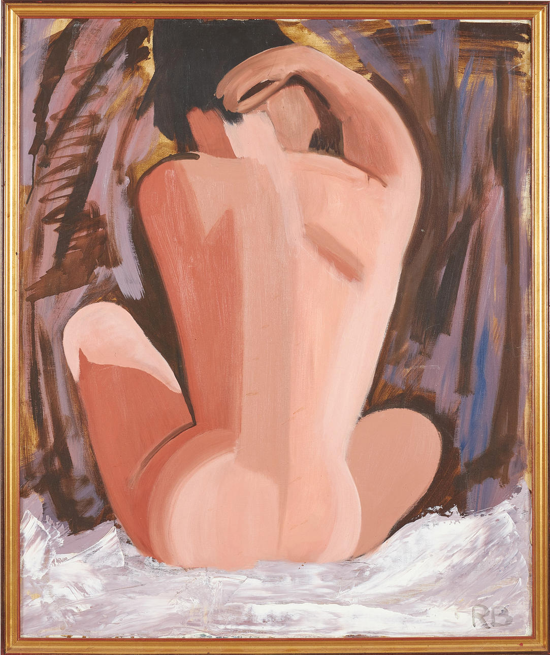OIDENTIFIERAD KONSTNÄR. model study, oil on canvas, signed RB.