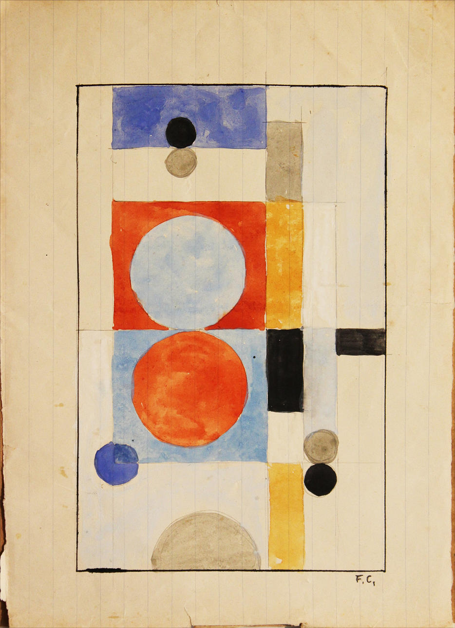 FRANCISKA CLAUSEN. Komposition. Guasch på papper. Signerad F C.