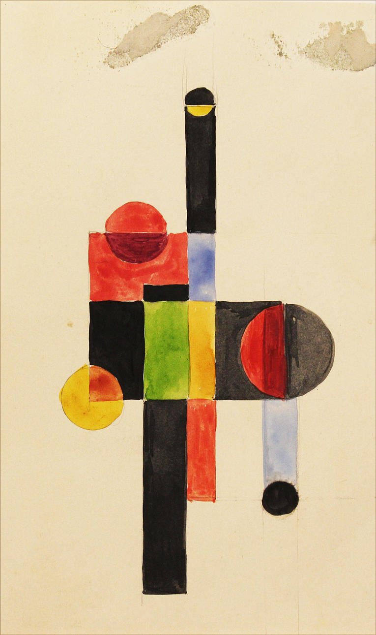 FRANCISKA CLAUSEN. TILLSKRIVEN. Komposition. Guache på papper. Osignerad.