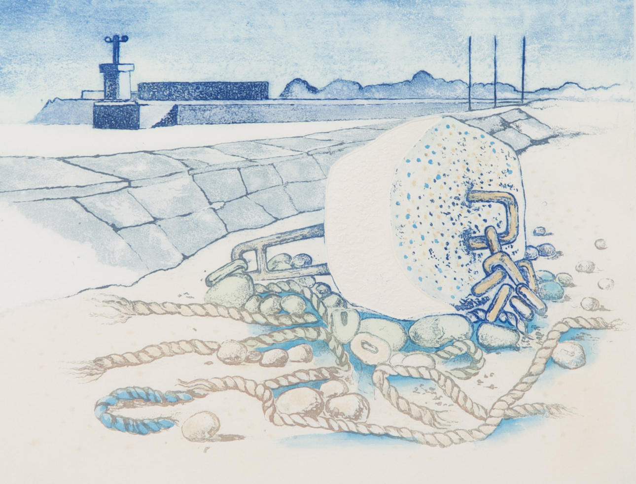 AXEL OLSON. Hamnmotiv, färglito, signerad.