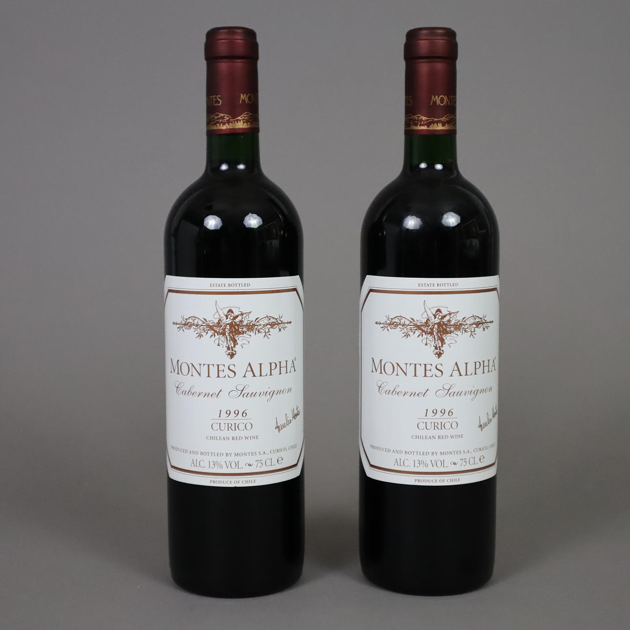2 WINE BOTTLES, 1996 MONTES ALPHA CABERNET SAUVIGNON.