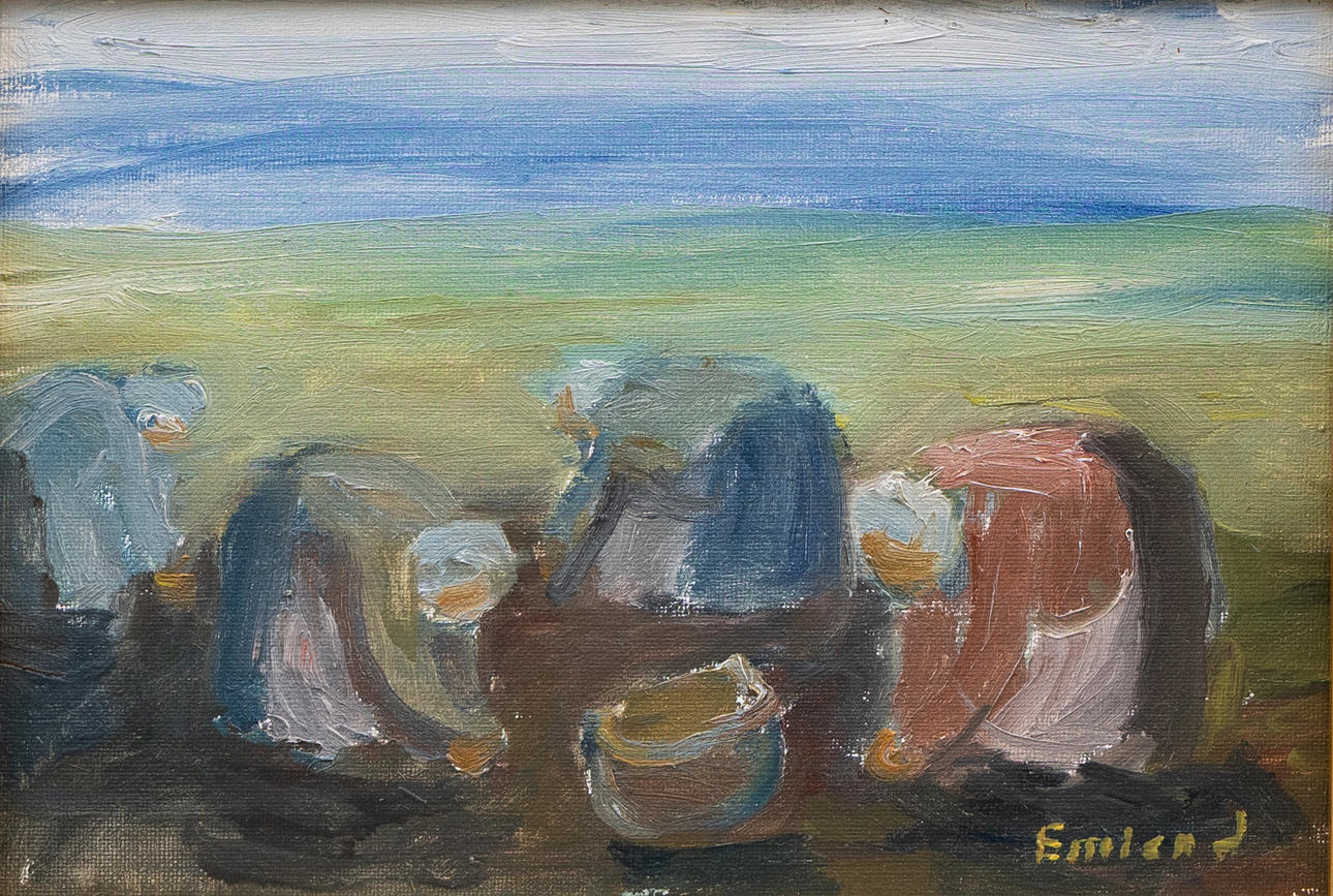 EINAR EMLAND. Potato picker, oil on panel, signed Emland.