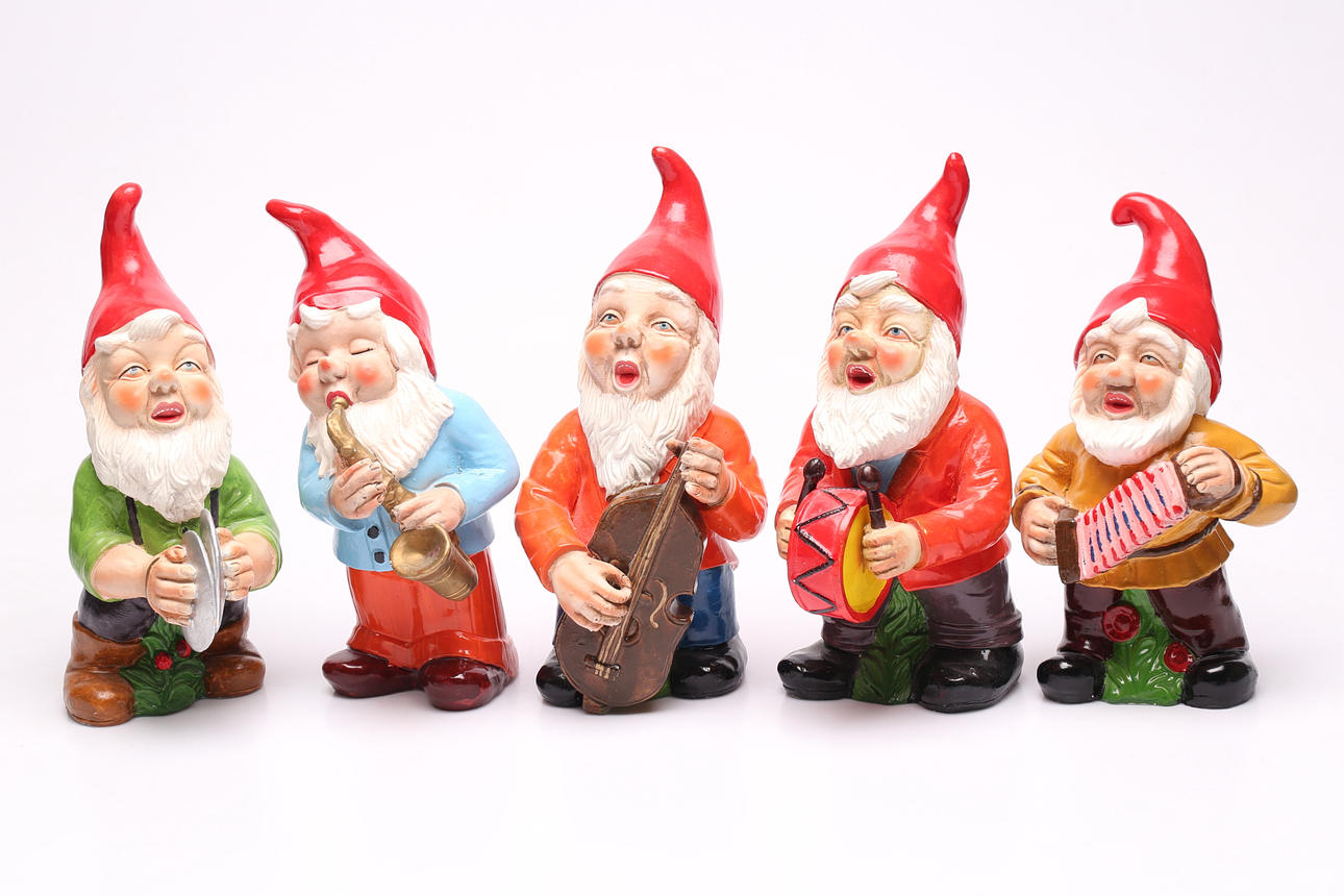 ORCHESTRA WITH GNOMES, ceramic, painted, 5 pcs.