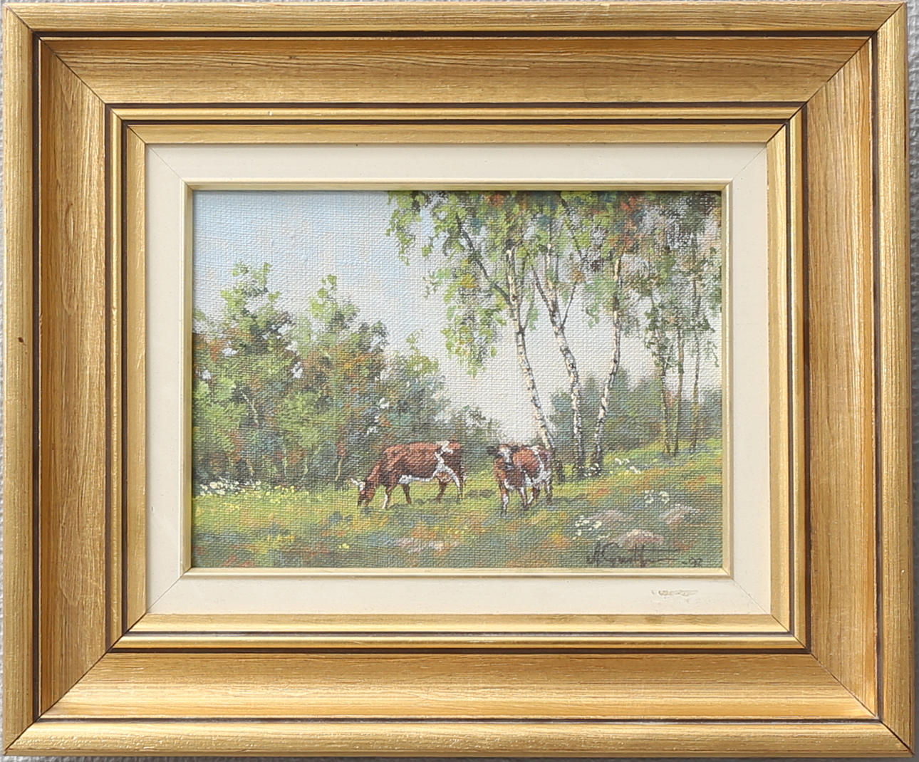 ANDERS GUSTAFSSON. Betande kor. Olja på duk, signerad och daterad -93.