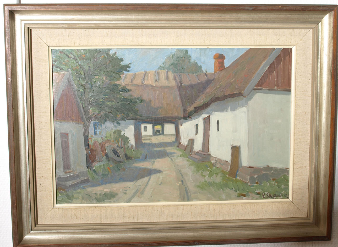 ESKIL SKANS. Olja på pannå, Skånegård, signerad E Skans.