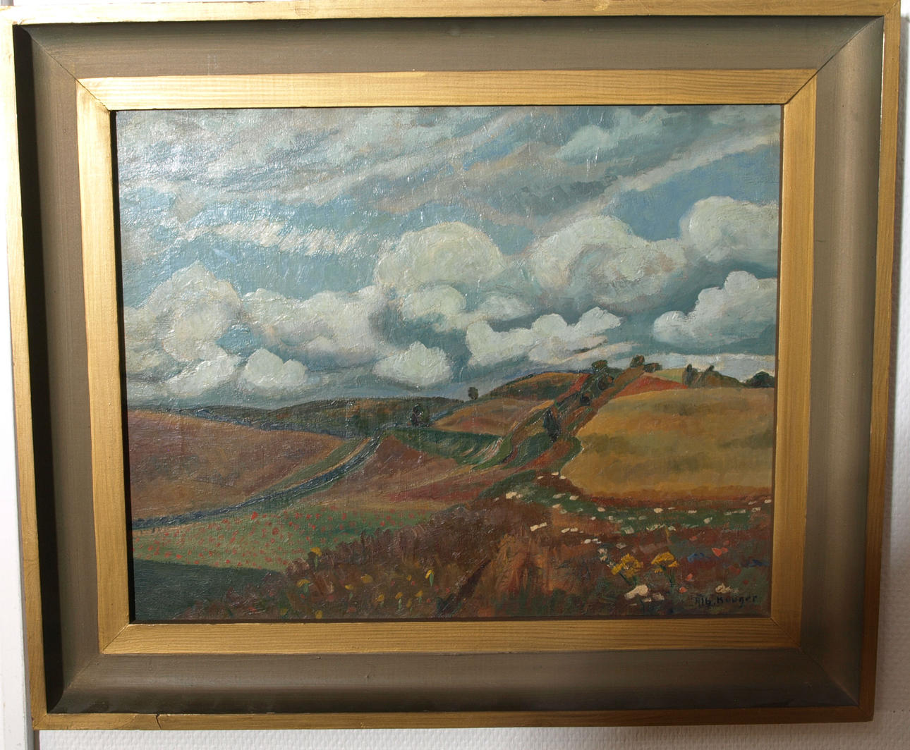 ALBERT KRÜGER. Olja på pannå, "Före oväder", signerad Alb Krüger.