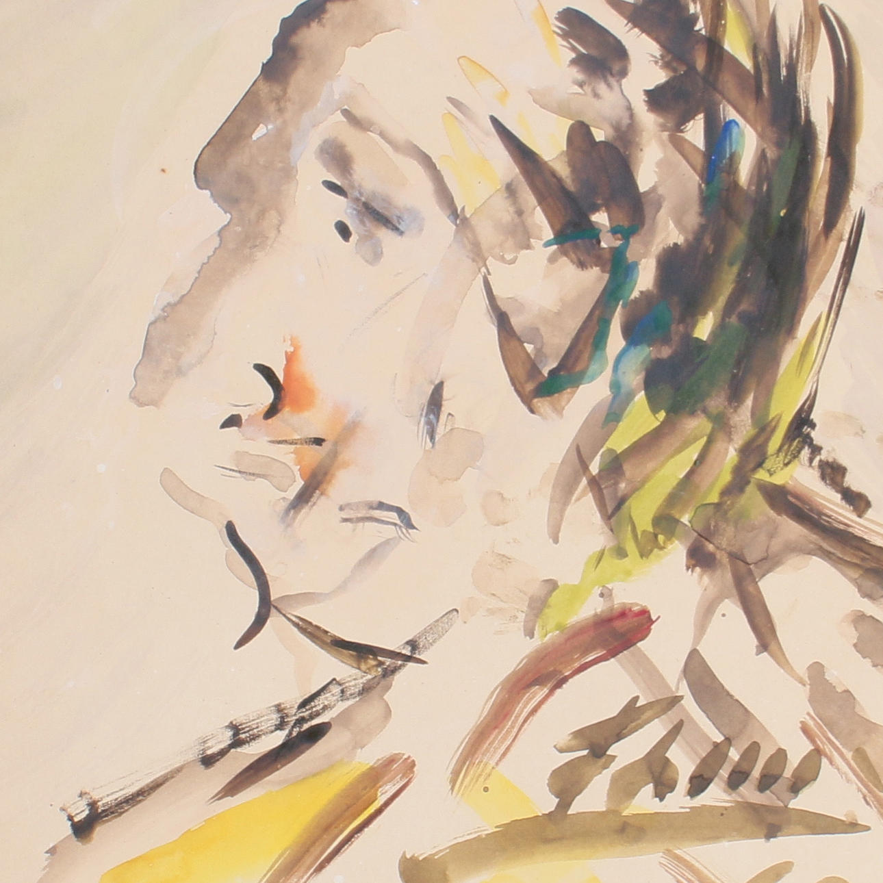 FOLKE LIND. Akvarell, porträtt av Isaac Grunewald, signerad atergo.