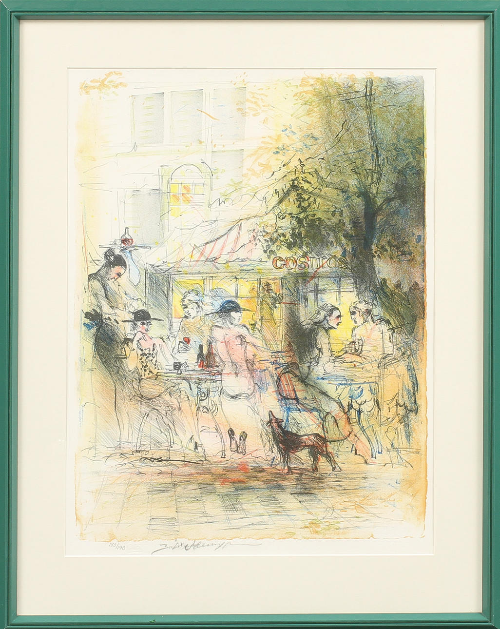 BO ÅKE ADAMSSON. "Uteservering", färglitografi, signerad och numrerad 183/190.