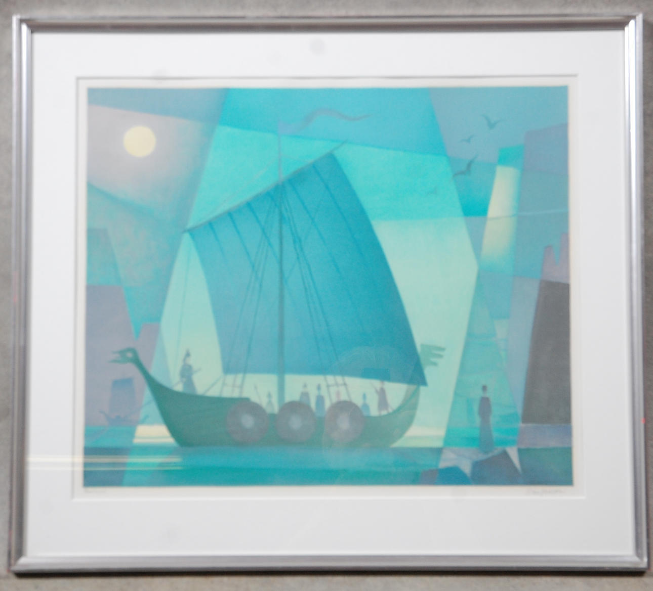 SVEN JONSSON. 1902-1981, färglitografi, " Avfärden från Kalypsos ö " signerad.