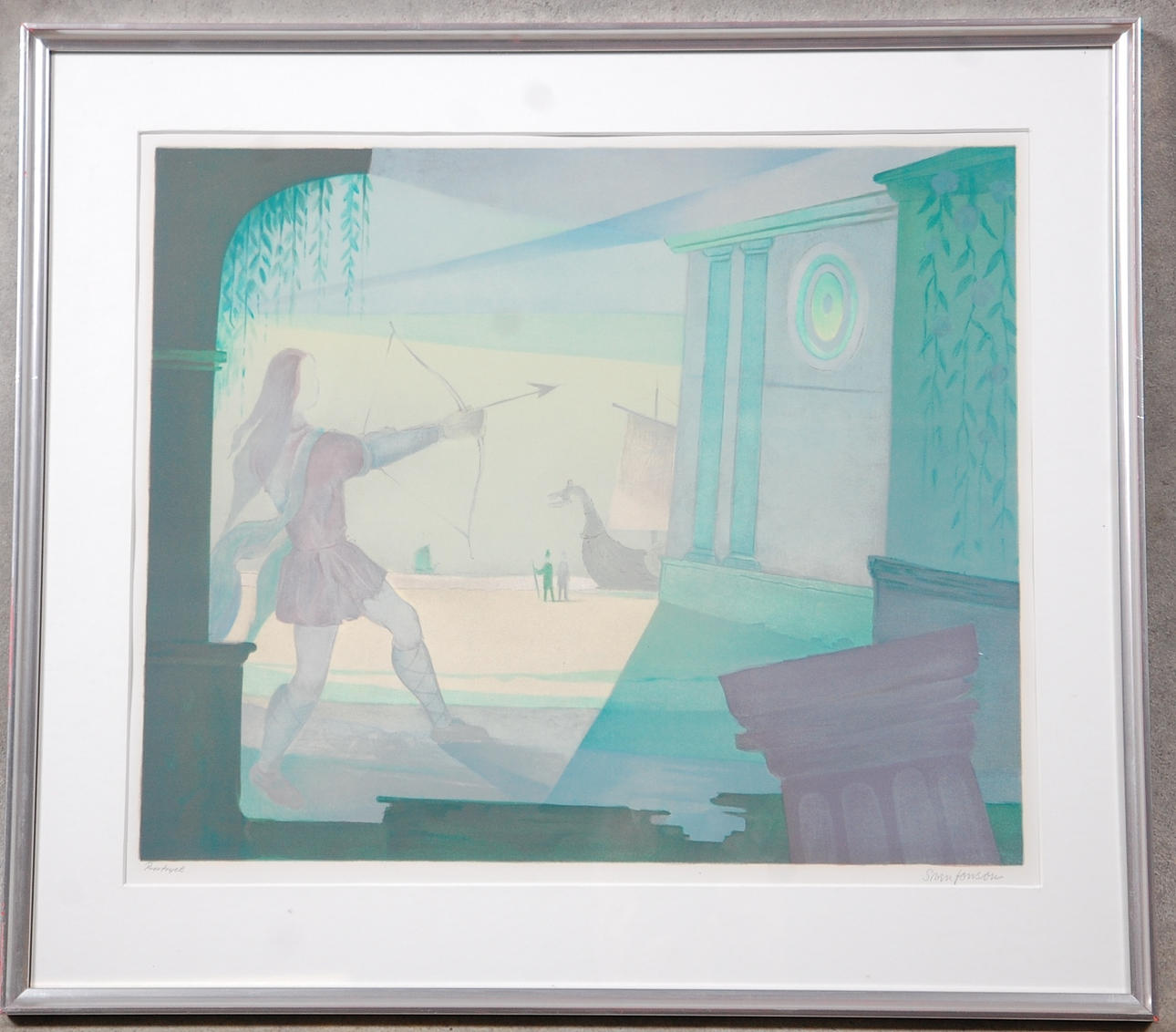 SVEN JONSSON. 1902-1981, färglitografi, Bågskytten från Ithaka " signerad.