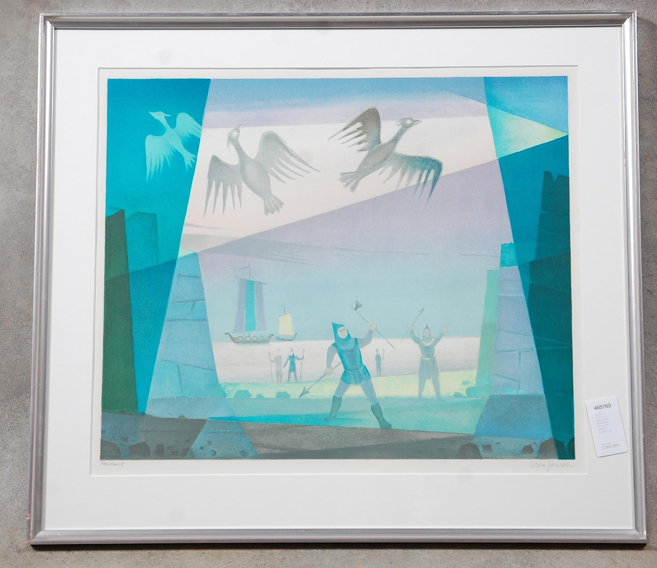 SVEN JONSSON. 1902-1981, färglitografi, " Örnar över staden " signerad.