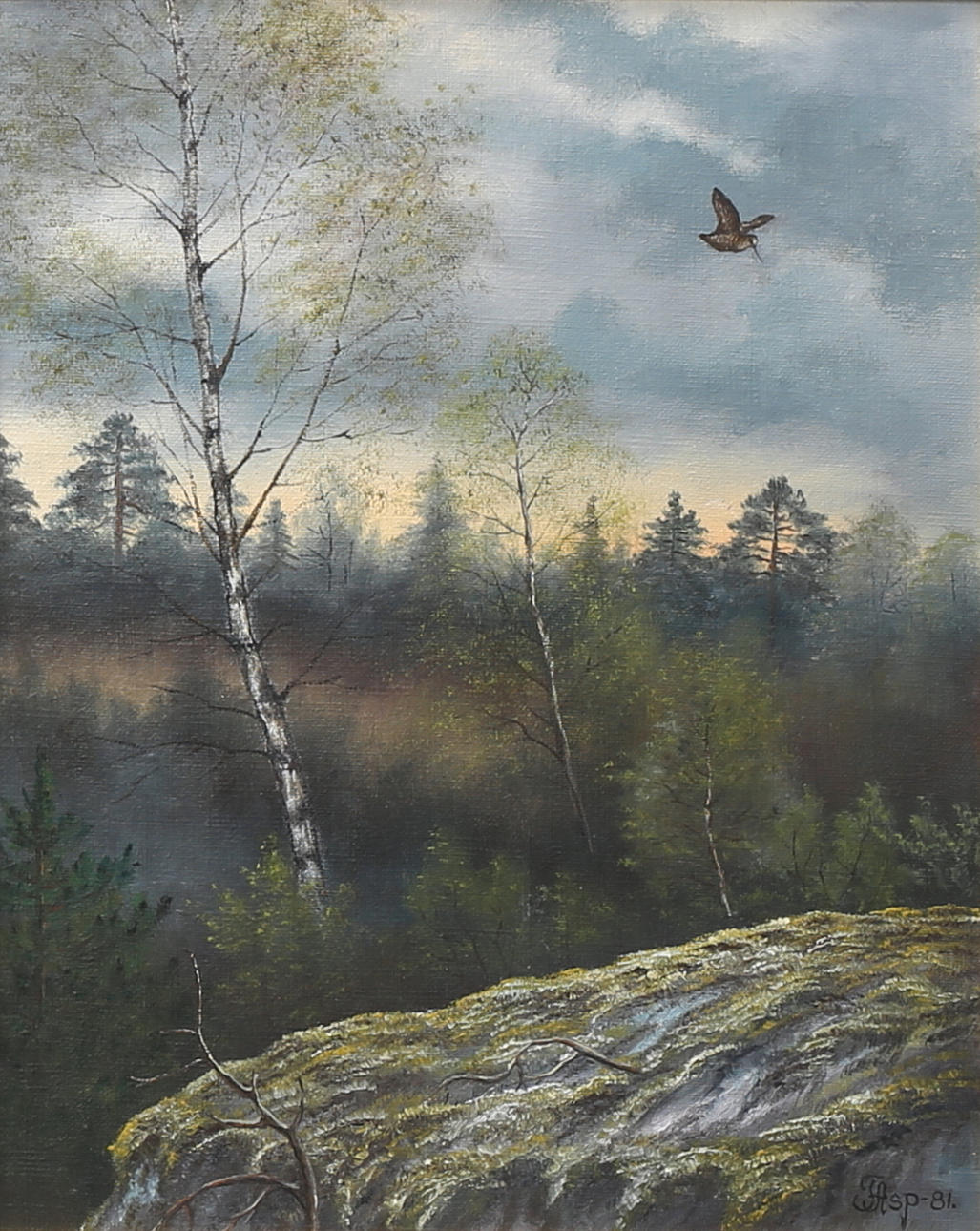 FINN ASP. "Morkullsträck vid Nygårdsberget". Olja på duk, signerad och daterad -81.