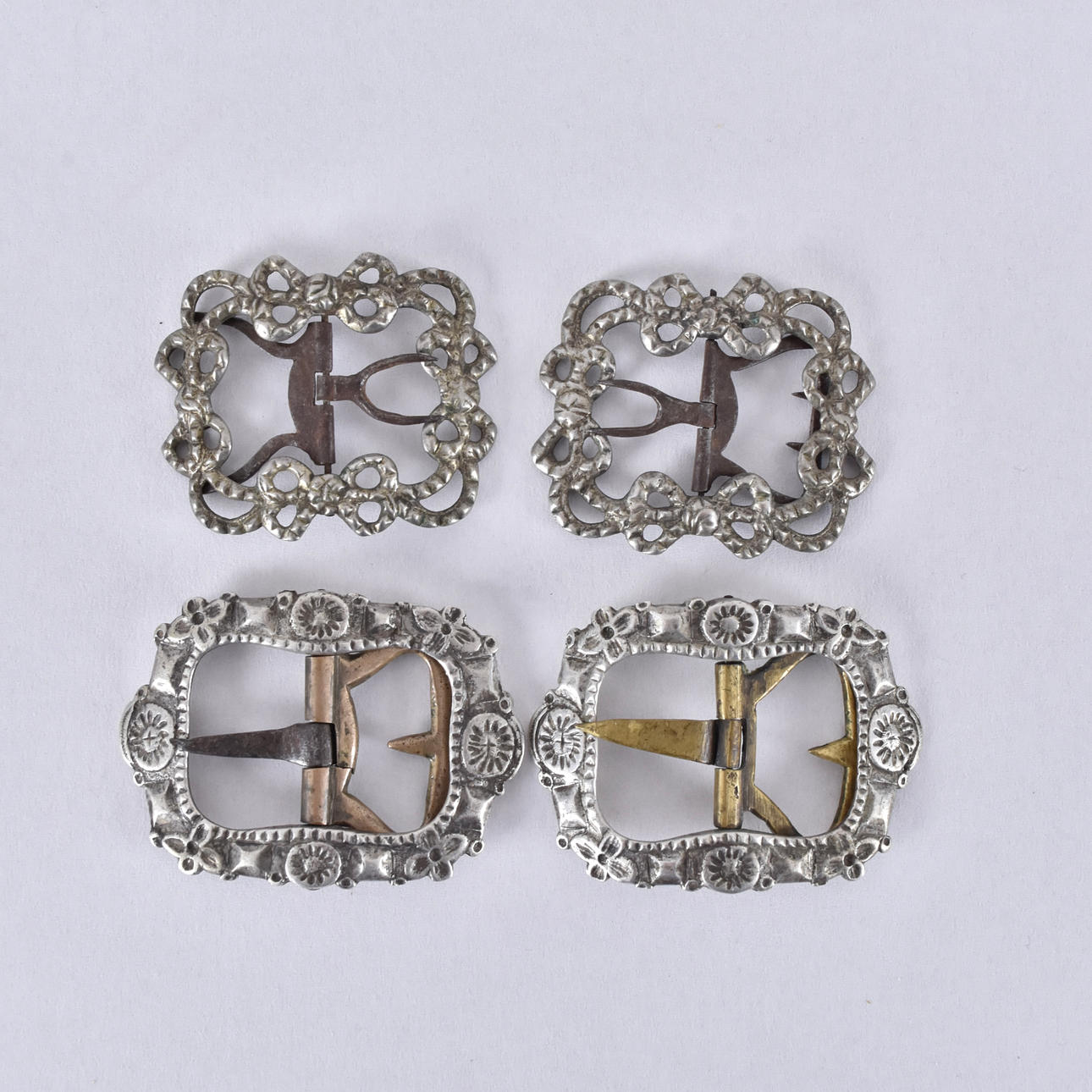 SHOE BUCKLES, 2 pairs, silver and wrought.