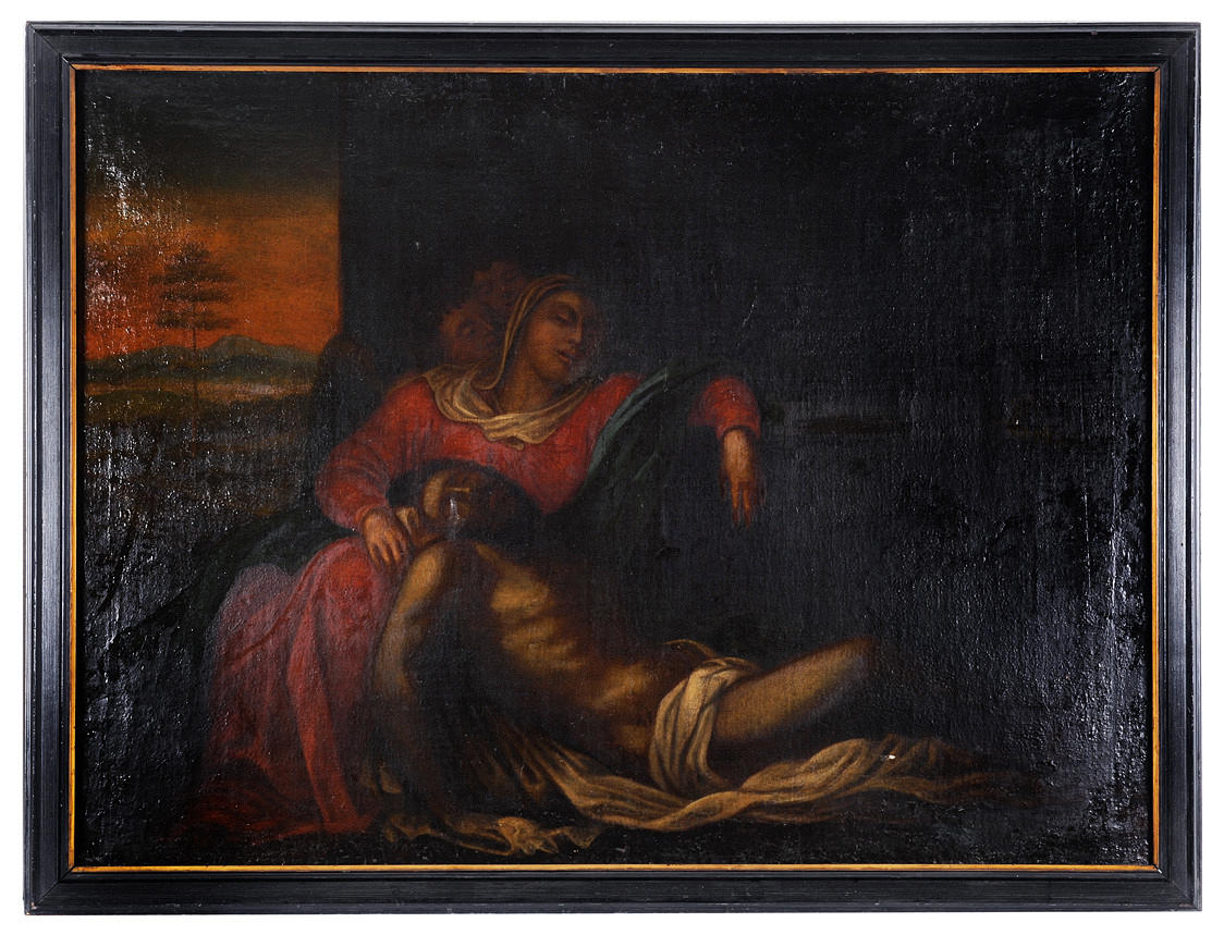 BAROCKES SAKRALGEMÄLDE. Jesus i vår fru Marias livmoder, bevakad av änglar (flyg till Egypten).