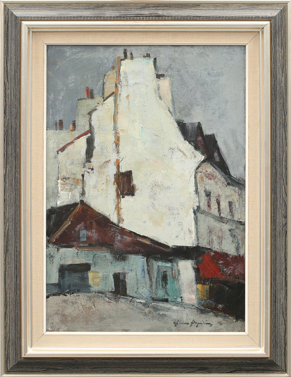 ARNE ASPELIN. Vit husgavel, olja på duk signerad Arne Aspelin.