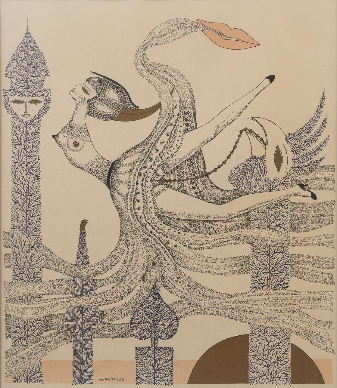 MAX WALTER SVANBERG. Composition with figure, lithographic print, signed and dated 57 in print.