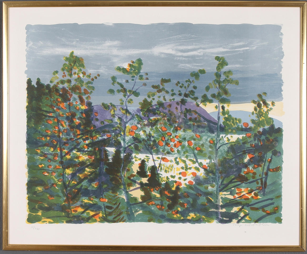 THAGE NORDHOLM. Landskapsvy, färglitografi, signerad och numrerad 51/460.