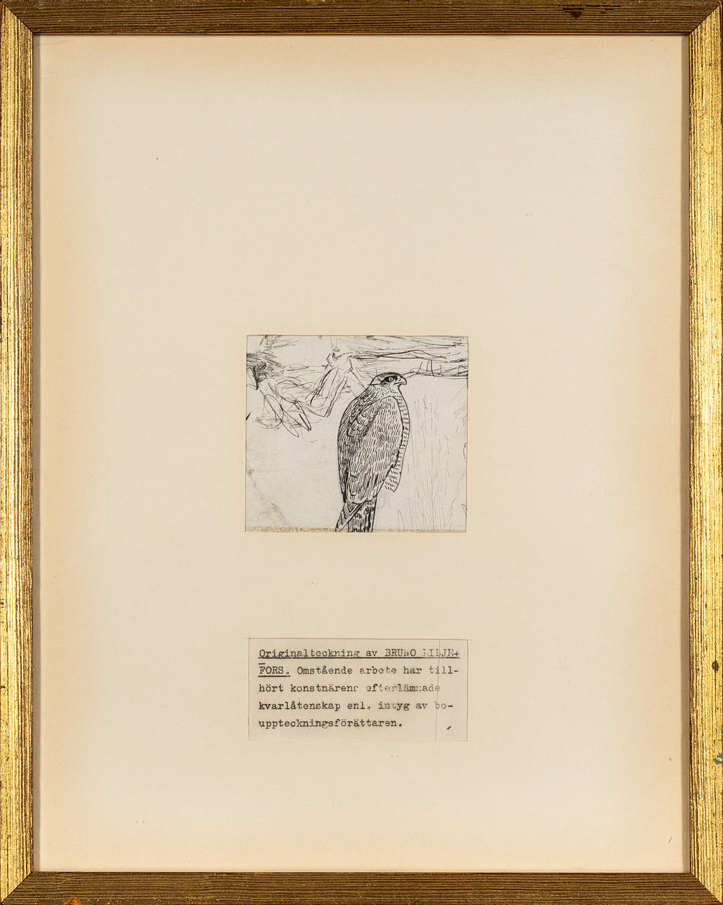 ATTRIBUTED TO BRUNO LILJEFORS. Marker drawing with bird motif/ Pencil ...