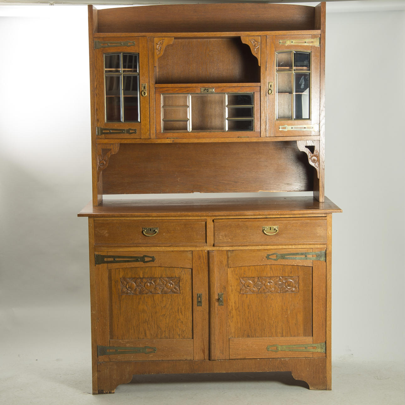 SKÅP, ek, fasettslipat glas, jugend.