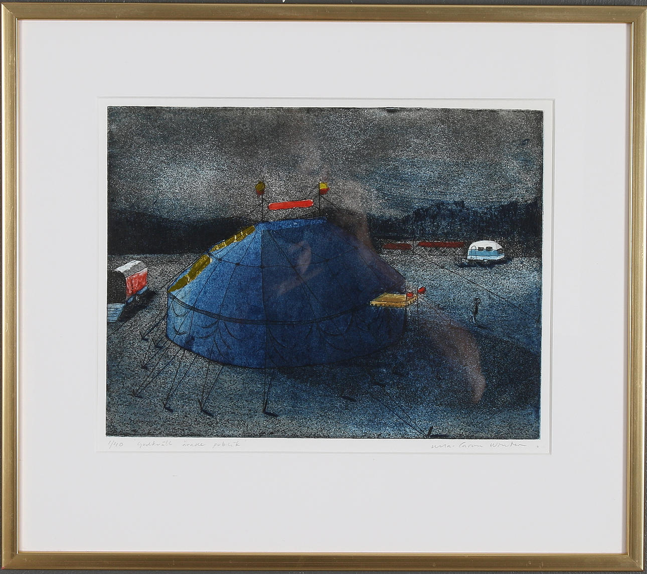 ULLA-CARIN WINTER. "Godkväll ärade publik", etsning, signerad, numrerad 12/25 och daterad -91.