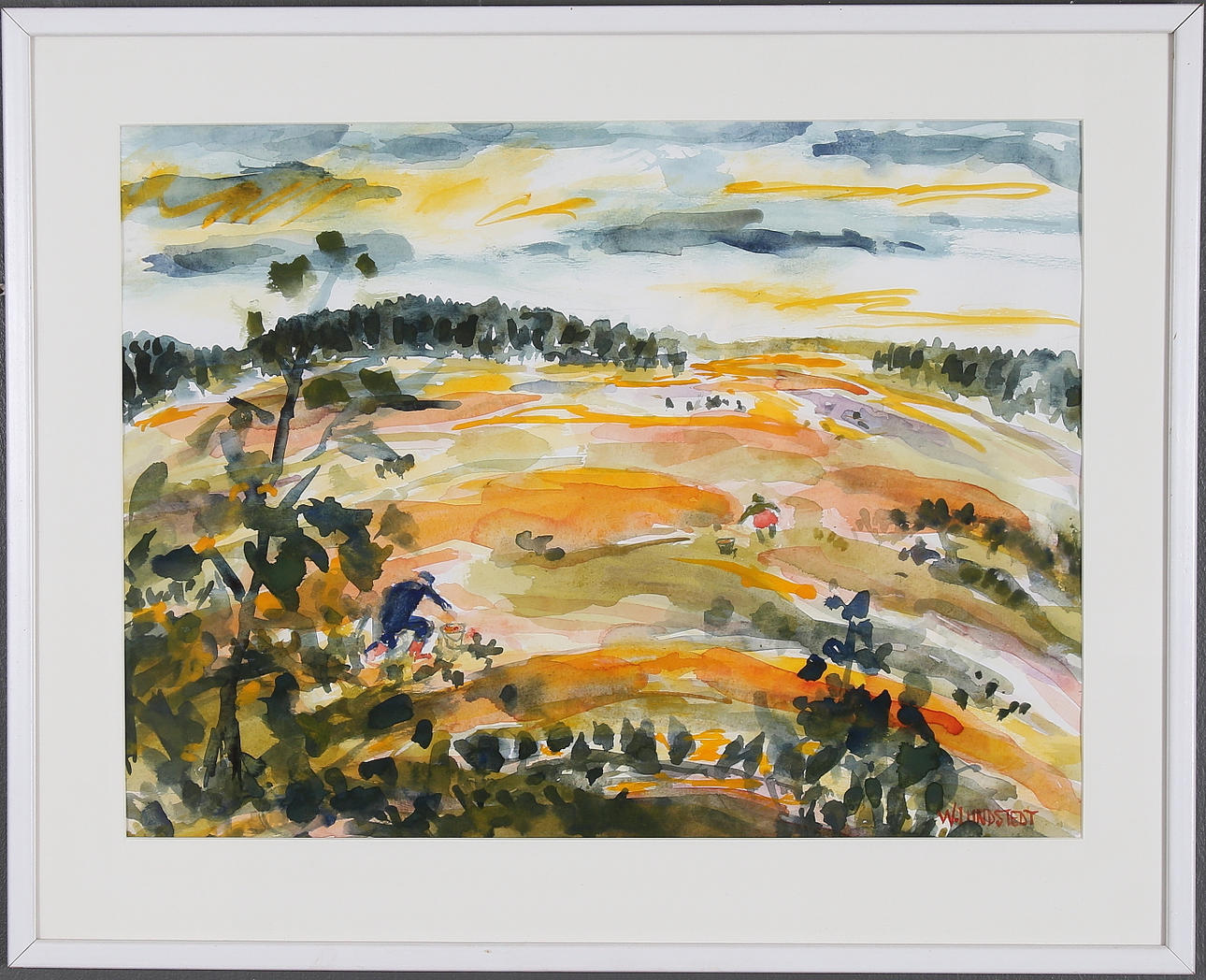 WILLARD LUNDSTEDT. Bärplockning, akvarell, signerad.