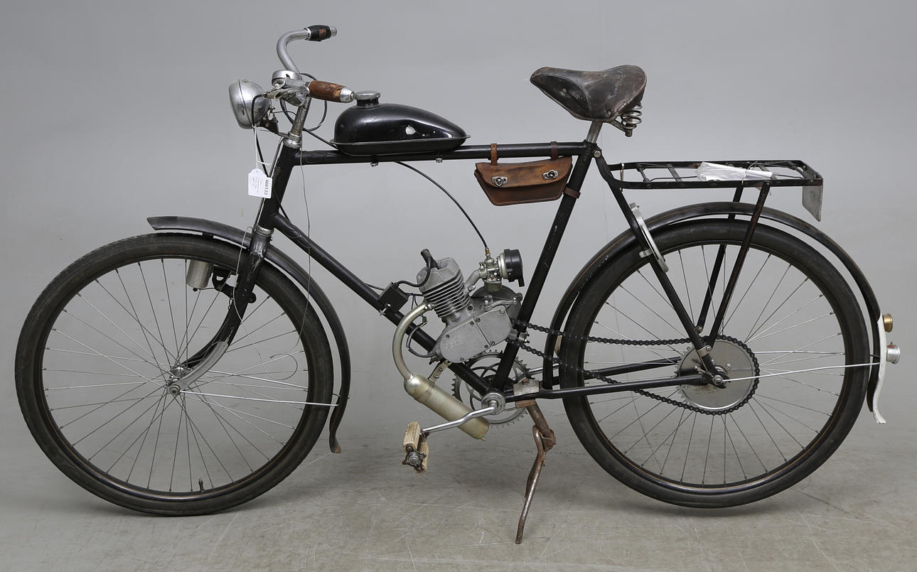 CYKEL, Husqvarna, med motor, 1900-talets mitt.