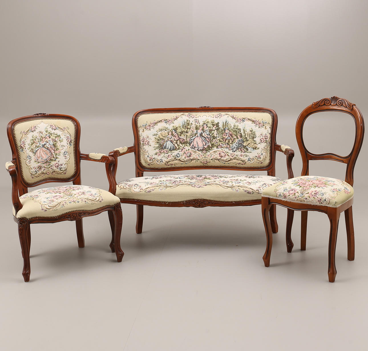 SOFFA, FÅTÖLJ, STOL. Rokokostil, 1900-tal.