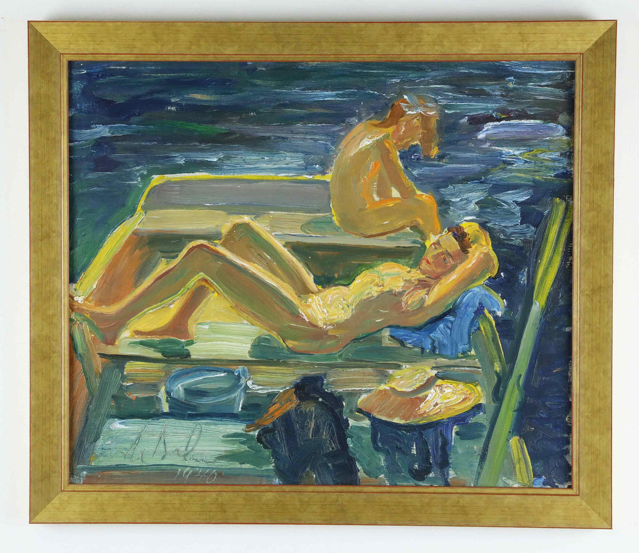 GÖSTA BOHM. Oil on panel, Solbad, signed, dated 1940.