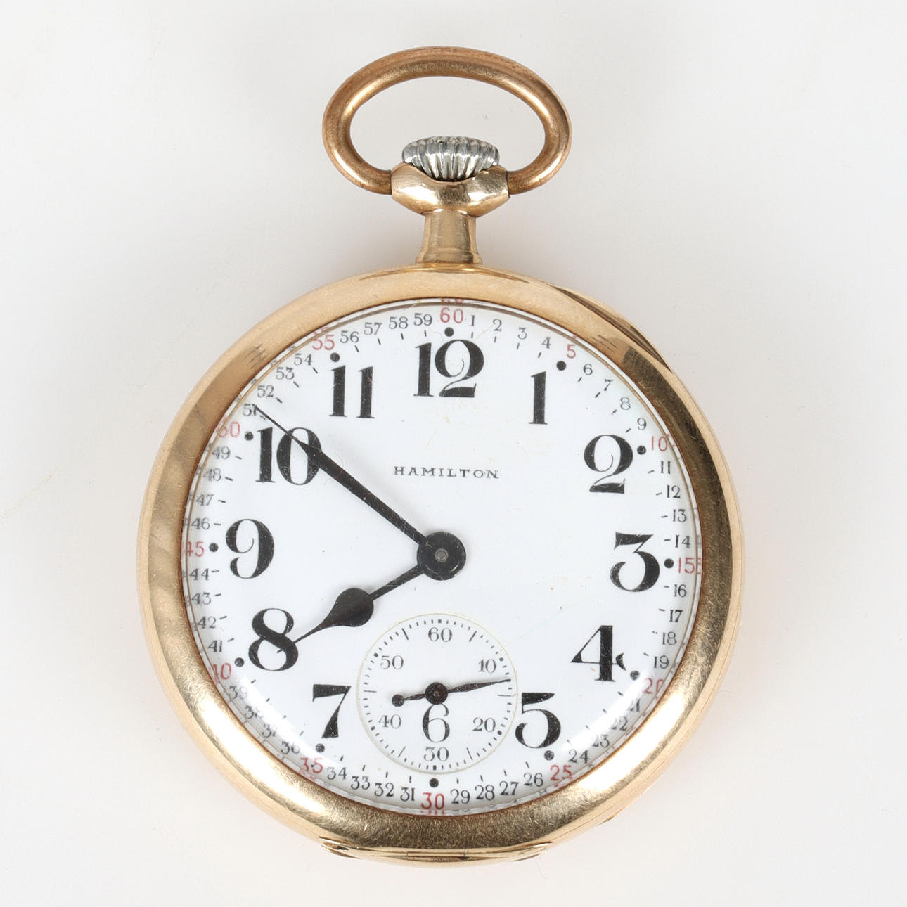 A 14k Hamilton pocket watch, 1940s. Gross weight 91.2 grams. Clocks ...