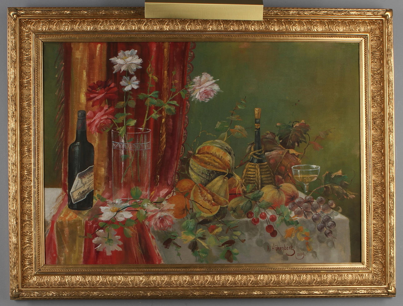 OKÄND KONSTNÄR. Stilleben, olja på duk, signerad A Hökenberg samt daterad 1889.