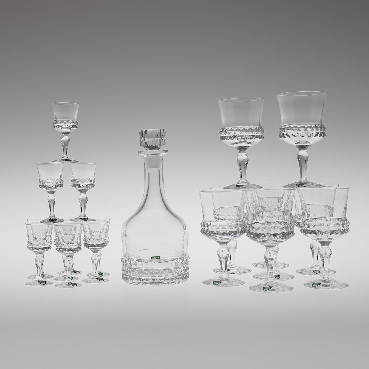 GLAS, 19 stycken, samt KARAFF, "Silvia", Ingeborg Lundin, Orrefors.