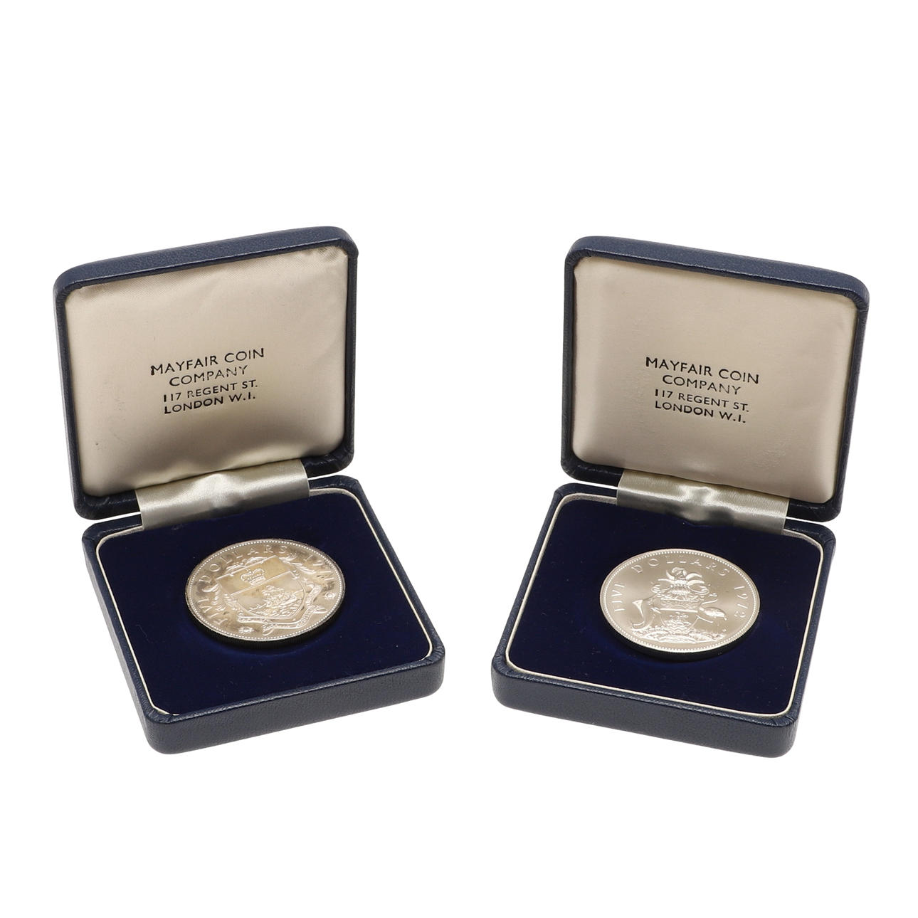 MONEDAS DE CINCO DOLARES DE PLATA DE DOS ISLAS BAHAMAS.