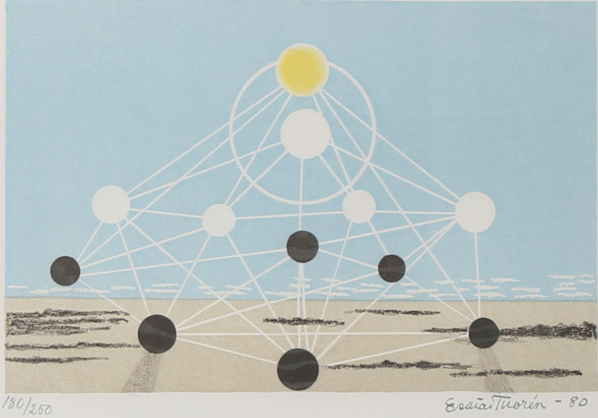 ESAIAS THORÉN. Komposition, färglitografi, signerad och numrerad 180/250, daterad -80.