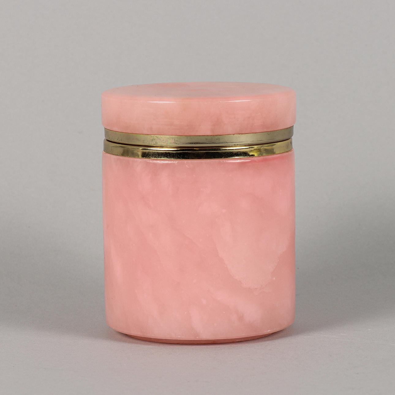 JAR WITH LID, opaline glass and yellow metal, Fratelli Ferro