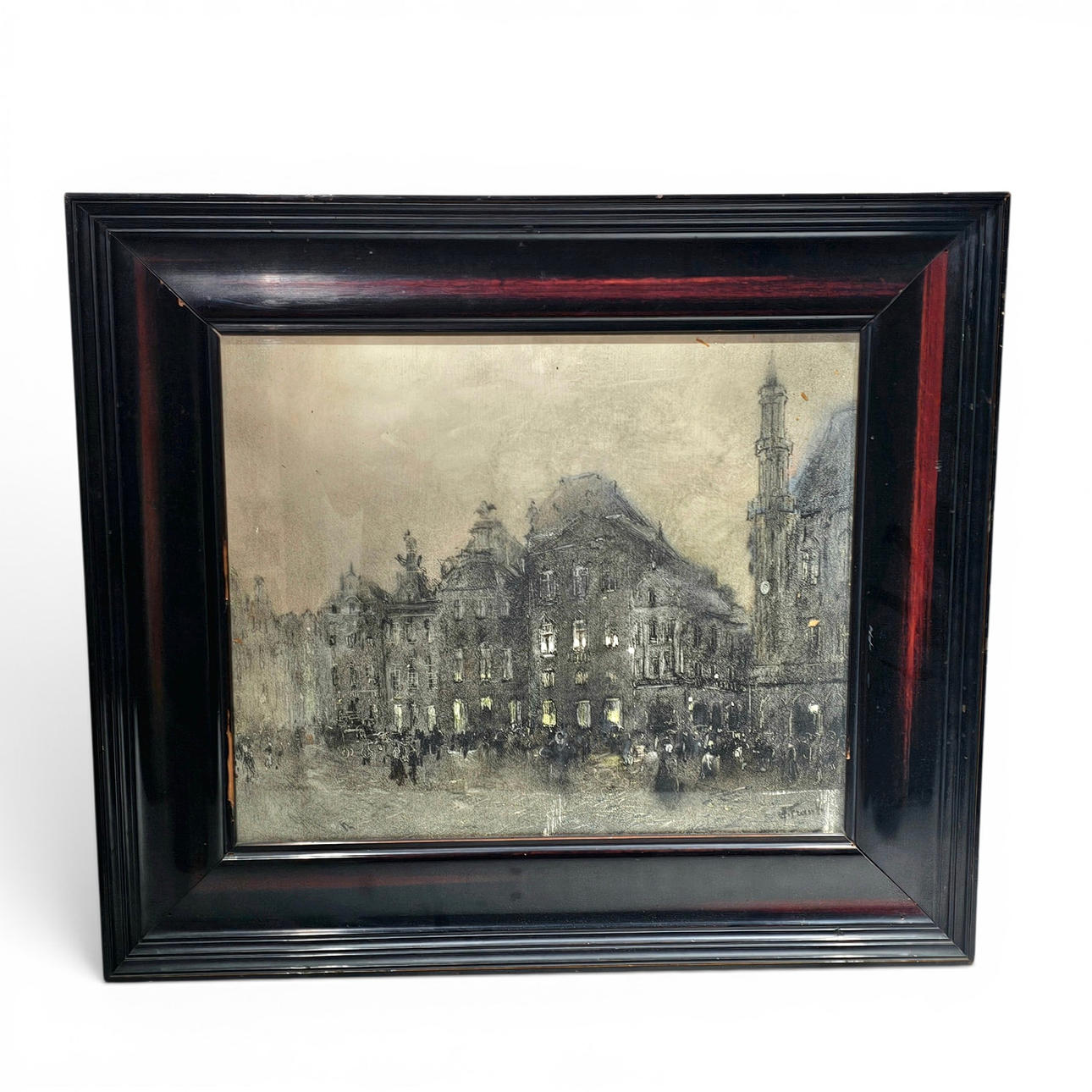 J. FRANK. City view. Oil on panel.