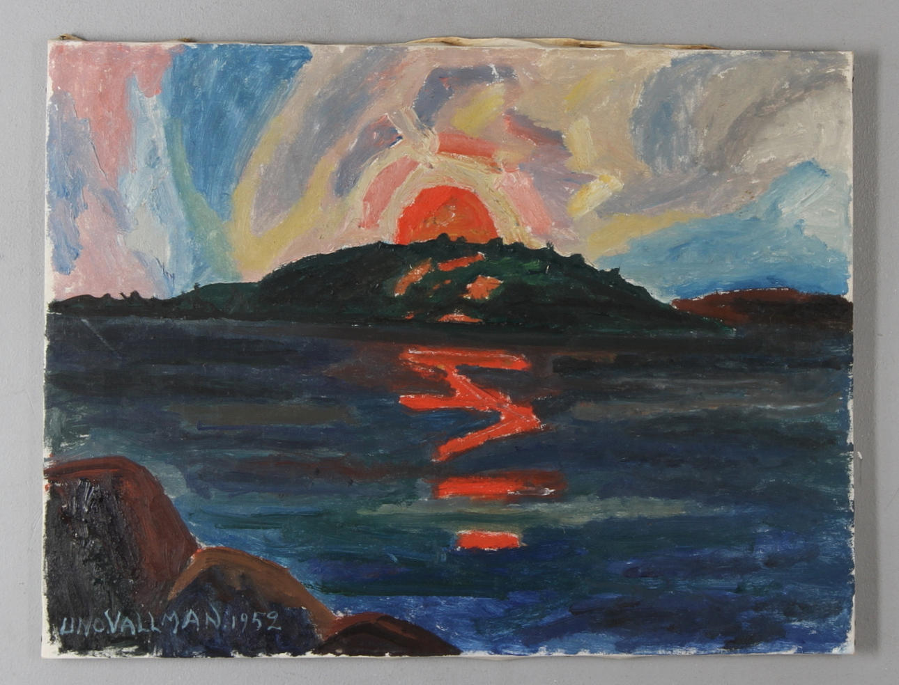UNO VALLMAN. Solnedgång, olja på duk, signerad samt daterad 1952.