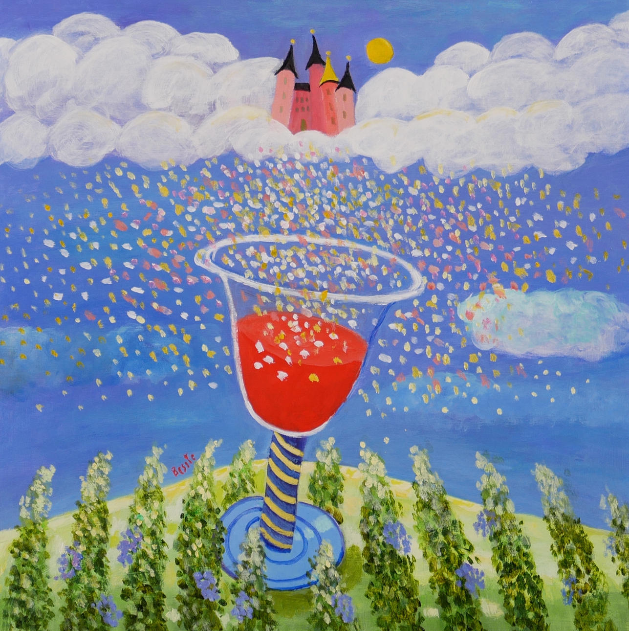 BESSIE JOHANSON. “Vino vino”, oil and acrylic, signed Bessie. Art