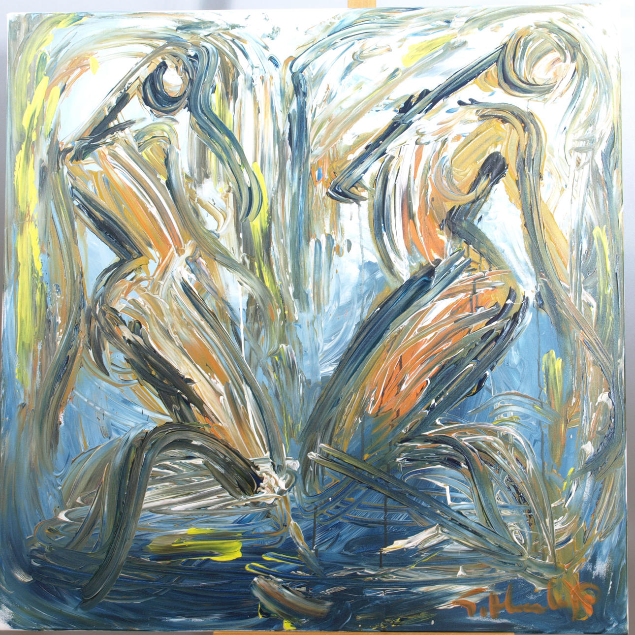 GÖRAN HAUSENKAMP. Akryl på duk, Komposition med kvinnokroppar, signerad G Hausenkamp.