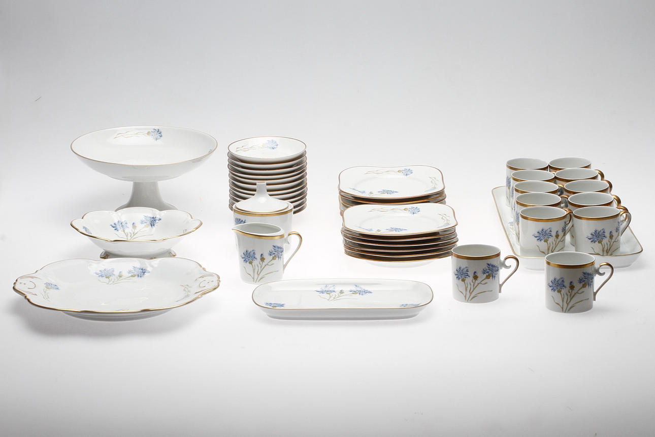 SERVISDELAR, 31 delar, porslin, blåklint, Hackefors.