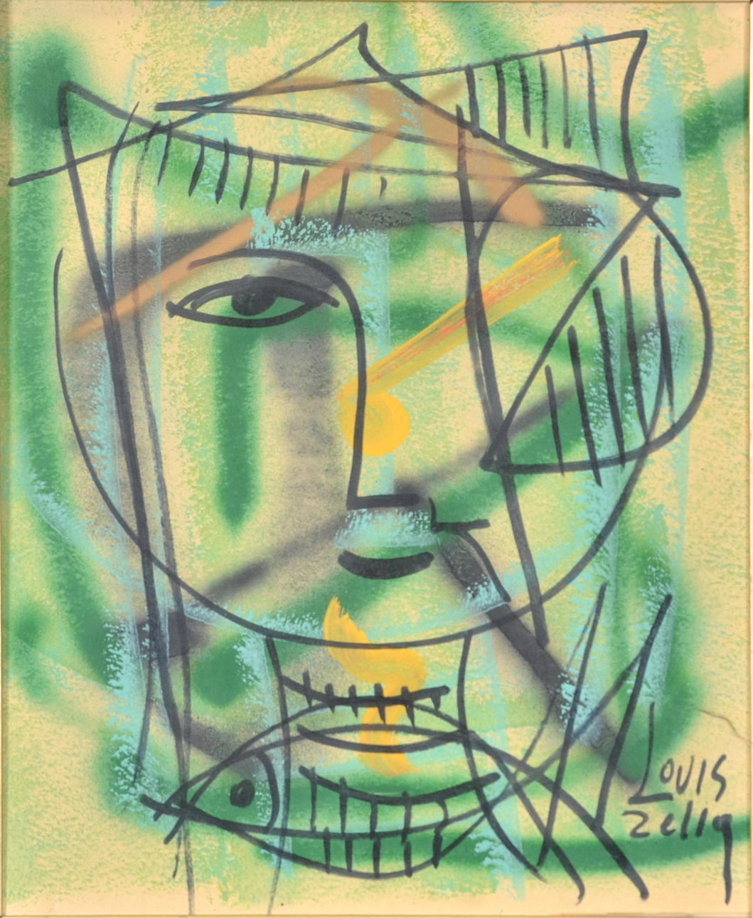 LOUIS-ZELIG. Blandteknik på duk.