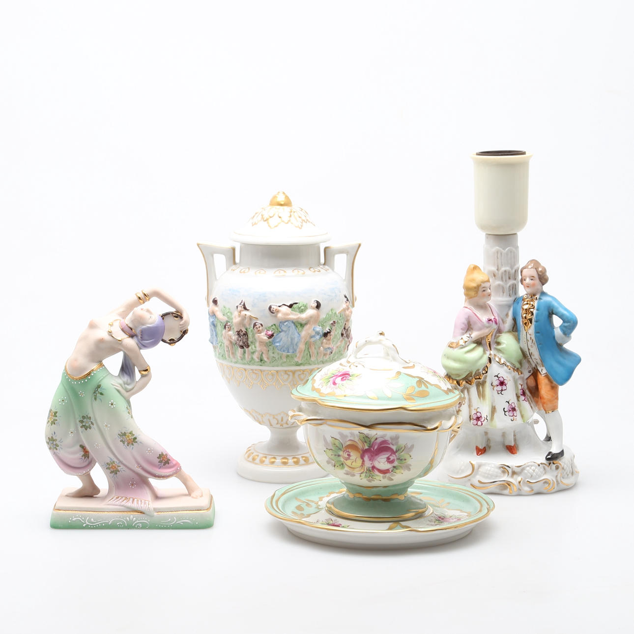 PARTI PORSLIN, 4 delar, bl, a lockurna.