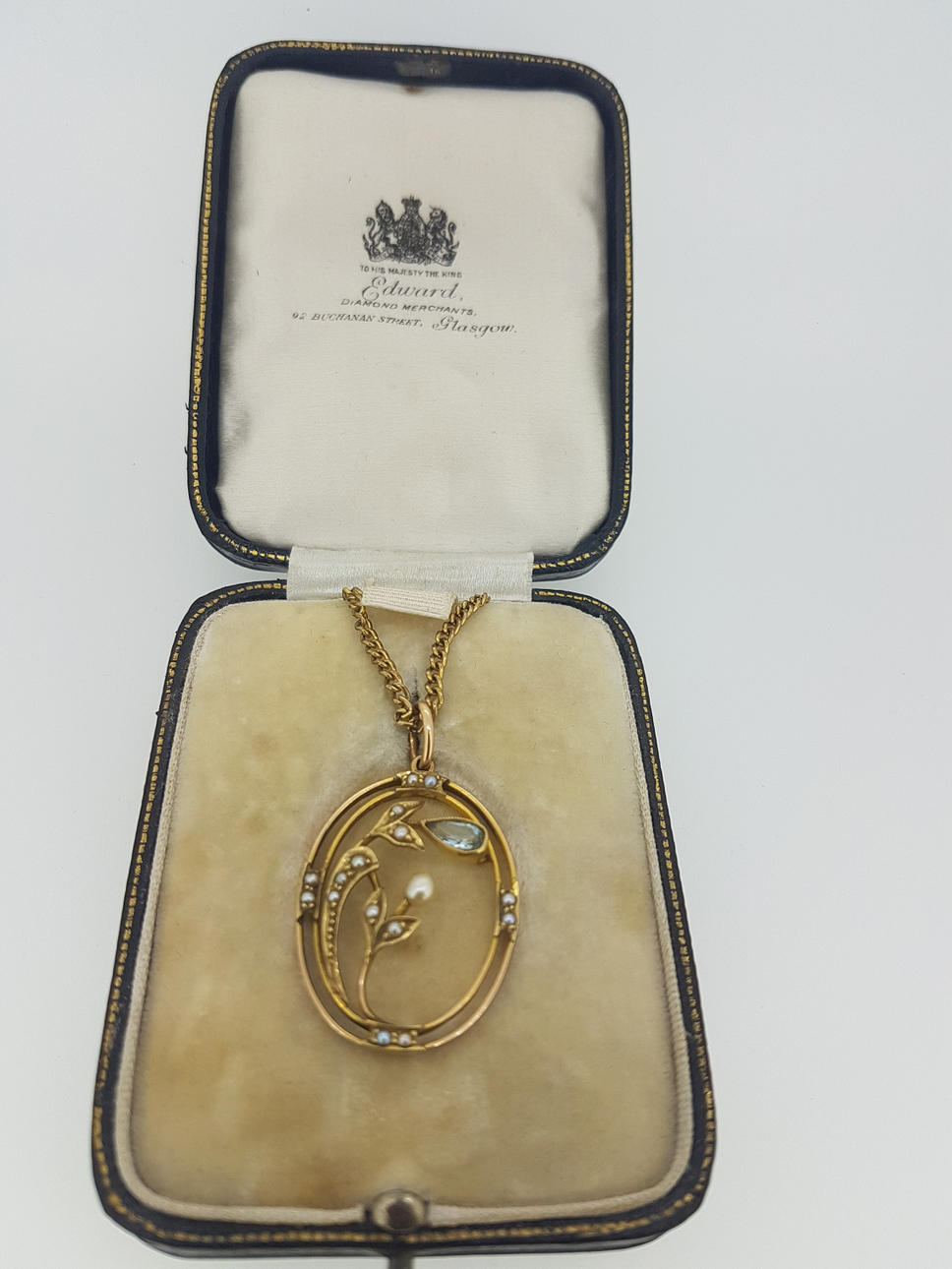 VIKTORIANSKA GULT GULD FRÖ PÄRLA & PÄRON CUT AKVAMARIN HÄNGE.