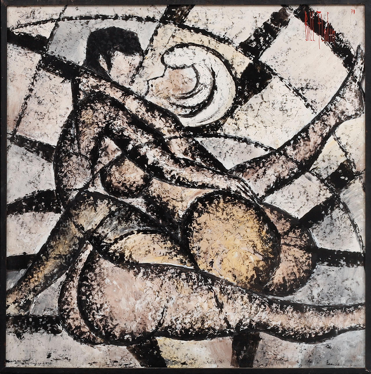 BILL FLODIN. “Loving couple”, mixed media, signed.