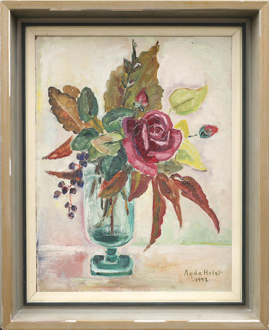 AGDA HOLST. Stilleben, olja på pannå, signerad och daterad 1942.