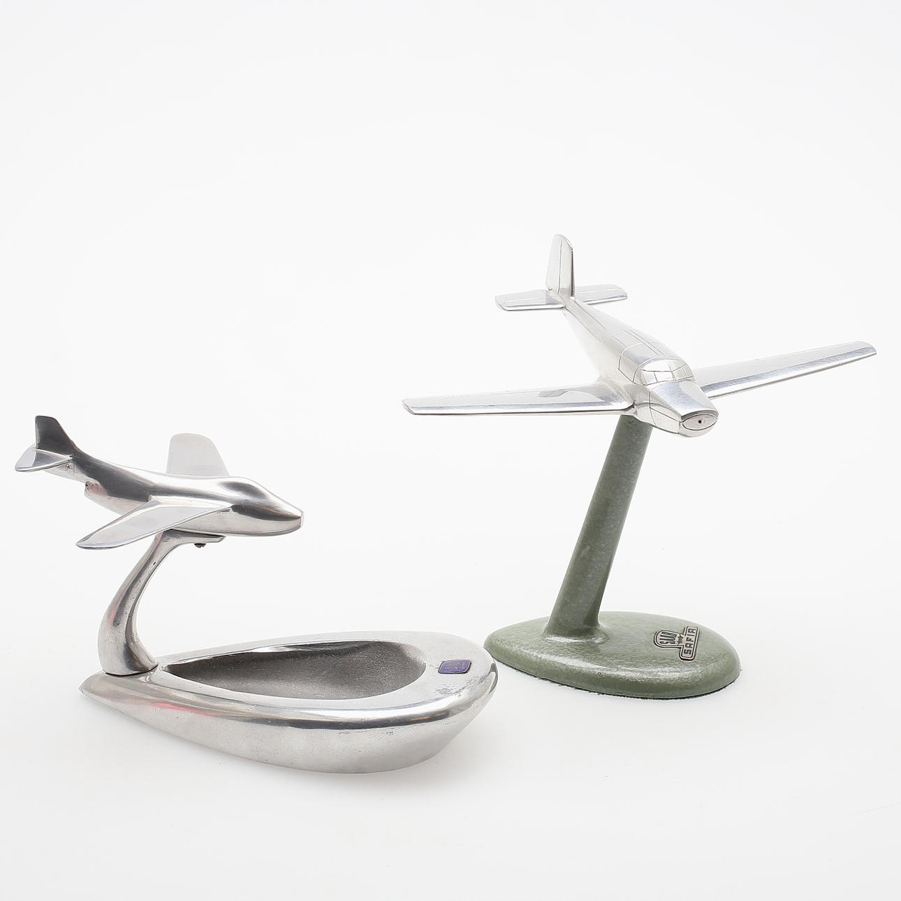 FLYGPLAN, 2 st, metall, Saab 29 Tunnan samt Saab 91 Safir, 1900-talets mitt.