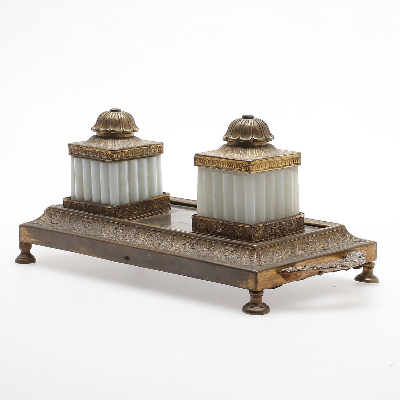 SKRIVSTÄLL, brons/glas, empirstil, ca år 1900.