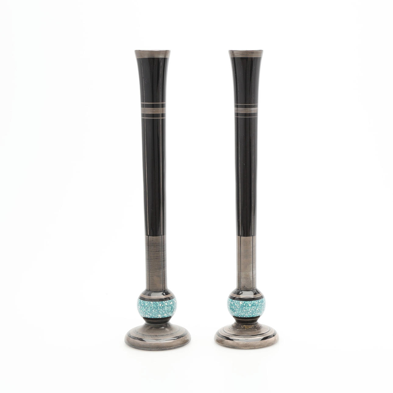 CANDLESTICKS, A PAIR, STAINED GLASS, ART DECO.