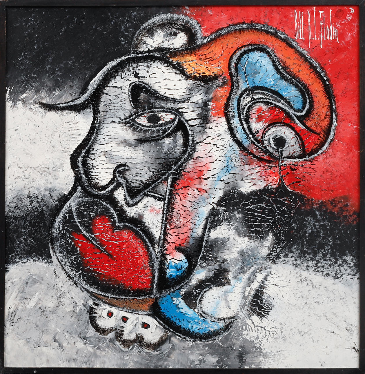 BILL FLODIN. “After the Apple”, mixed media on panel, signed and dated -71.